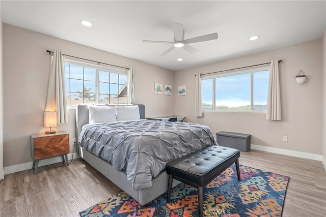 4941 Catamaran St, Oxnard, CA 93035 - bedroom with wood finished floors, baseboards, recessed lighting, and a ceiling fan