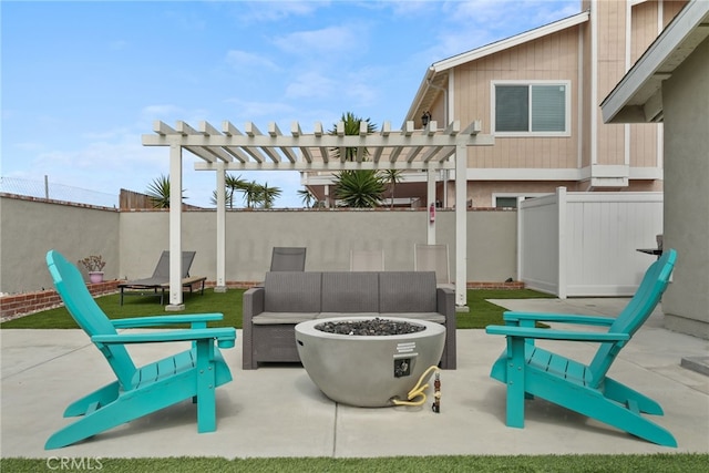 4941 Catamaran St, Oxnard, CA 93035 - fenced backyard with a fire pit, a patio area, and a pergola