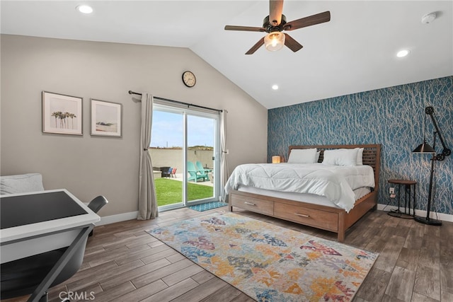 4941 Catamaran St, Oxnard, CA 93035 - bedroom with an accent wall, wallpapered walls, access to exterior, baseboards, and wood finished floors
