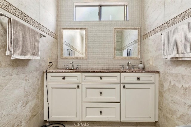 5741 Tobias Ave, Sherman Oaks, CA 91411 - full bathroom with tile walls and double vanity