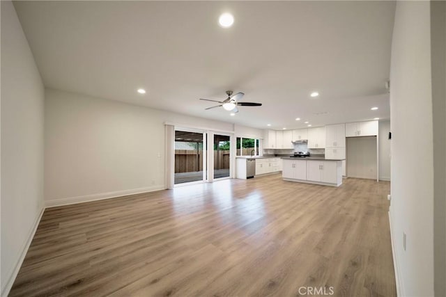 8190 Crowley Cir, Buena Park, CA 90621 - unfurnished living room with ceiling fan, recessed lighting, and light wood-style flooring