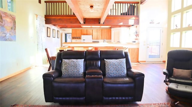 32455 Scandia Dr, Running Springs, CA 92382 - living area with beam ceiling and wood finished floors