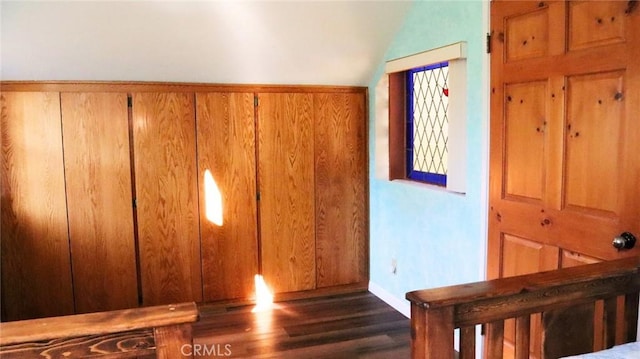 32455 Scandia Dr, Running Springs, CA 92382 - entryway with wood finished floors and lofted ceiling