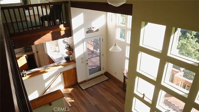 32455 Scandia Dr, Running Springs, CA 92382 - entryway with healthy amount of natural light and wood finished floors