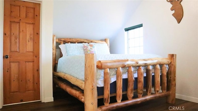 32455 Scandia Dr, Running Springs, CA 92382 - bedroom featuring lofted ceiling and wood finished floors