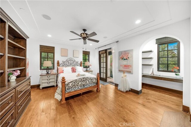20 Cactus, Irvine, CA 92603 - bedroom with baseboards, light wood-type flooring, access to outside, recessed lighting, and a ceiling fan
