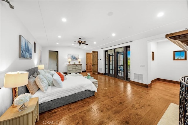 20 Cactus, Irvine, CA 92603 - bedroom with recessed lighting, lofted ceiling, wood finished floors, baseboards, and a ceiling fan