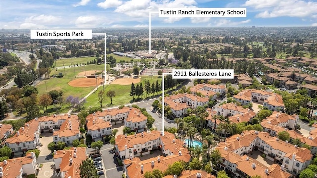 2911 Ballesteros Ln, Tustin, CA 92782 - aerial view of property and surrounding area with nearby suburban area