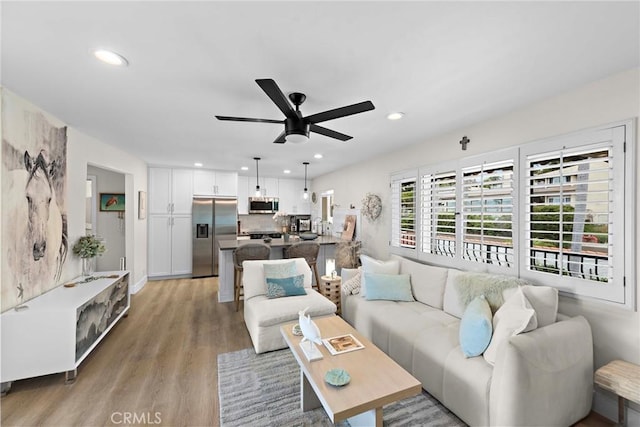 2175 S Coast Hwy Unit 16, Laguna Beach, CA 92651 - living area featuring ceiling fan, light wood-style floors, and recessed lighting
