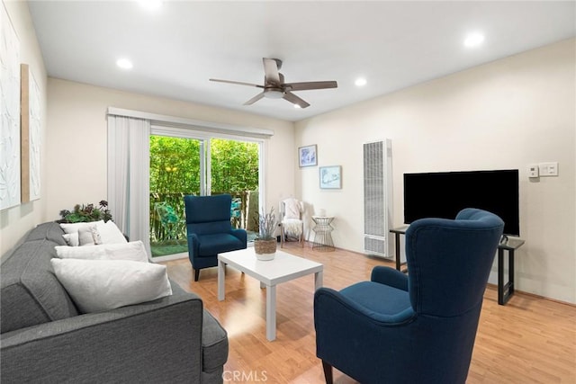 4727 W 147th St Unit 225, Lawndale, CA 90260 - living room featuring a heating unit, a ceiling fan, light wood-type flooring, and recessed lighting