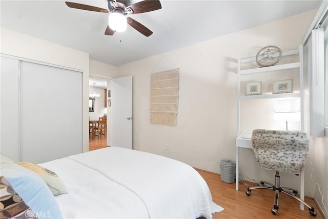 4727 W 147th St Unit 225, Lawndale, CA 90260 - bedroom featuring wood finished floors, a closet, and a ceiling fan