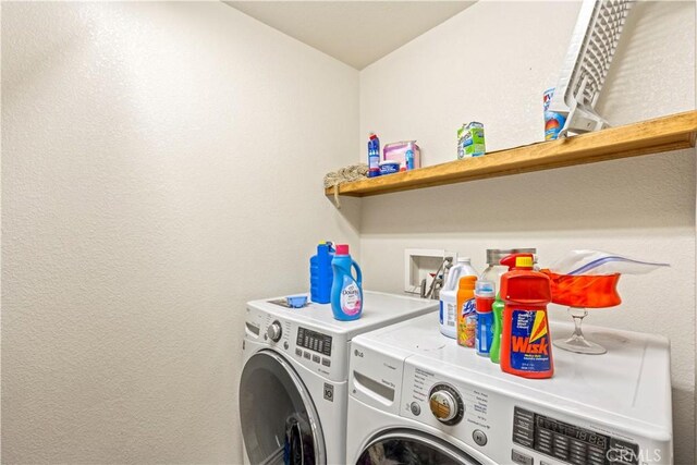 9098 Rattlesnake Rd, Phelan, CA 92371 - laundry area with washing machine and dryer and a textured wall