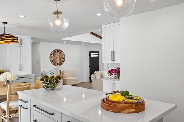 4834 Island View St, Oxnard, CA 93035 - kitchen featuring recessed lighting, light countertops, open floor plan, and white cabinetry