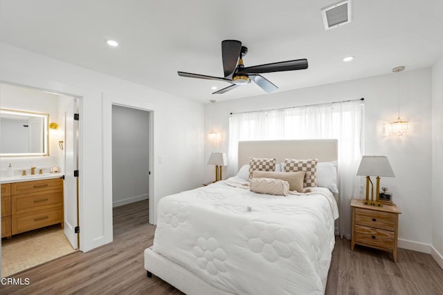 4834 Island View St, Oxnard, CA 93035 - bedroom with light wood-style floors, recessed lighting, ensuite bathroom, and ceiling fan
