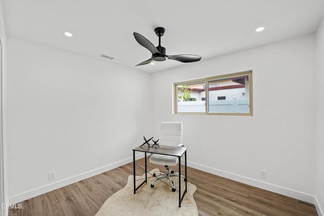 4834 Island View St, Oxnard, CA 93035 - office area featuring ceiling fan, recessed lighting, and wood finished floors