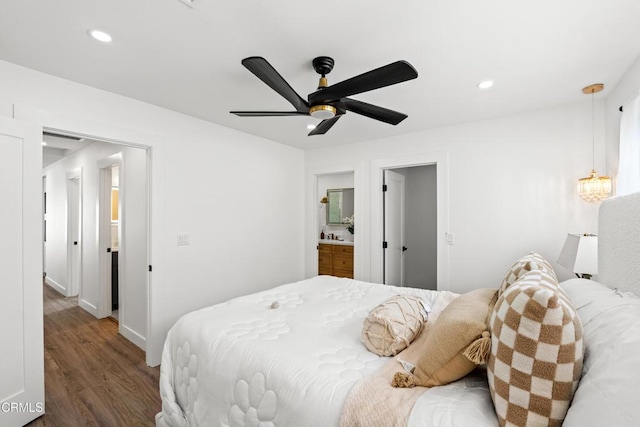 4834 Island View St, Oxnard, CA 93035 - bedroom with wood finished floors, recessed lighting, ensuite bath, and ceiling fan