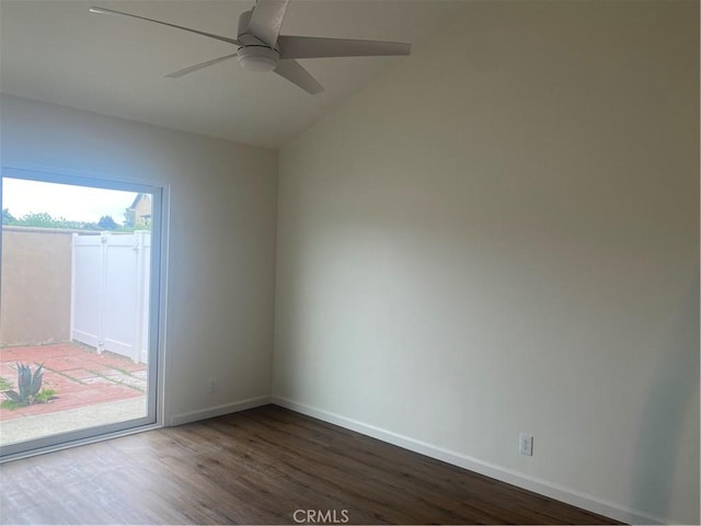 44516 La Paz Rd, Temecula, CA 92592 - empty room with dark wood-style flooring, ceiling fan, and lofted ceiling