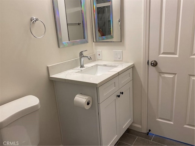 44516 La Paz Rd, Temecula, CA 92592 - half bath featuring vanity and tile patterned flooring