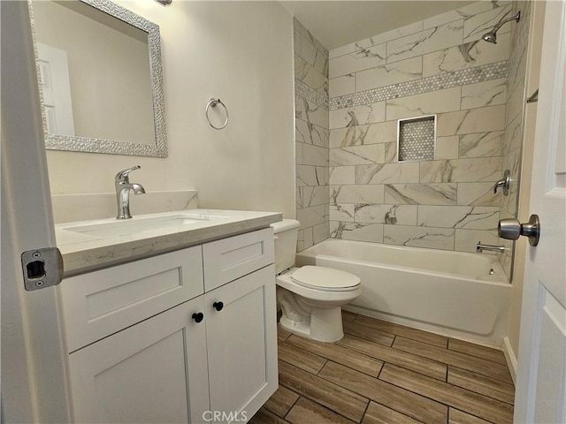 44516 La Paz Rd, Temecula, CA 92592 - bathroom with vanity, wood tiled floors, and  shower combination