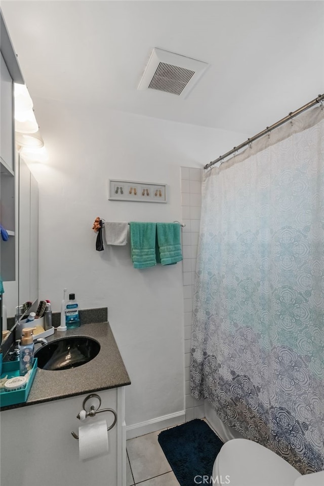445 Longfellow Ave, Hermosa Beach, CA 90254 - full bathroom with vanity, tile patterned floors, and shower / tub combo with curtain