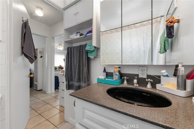 445 Longfellow Ave, Hermosa Beach, CA 90254 - full bath featuring vanity, tile patterned floors, and a shower with shower curtain