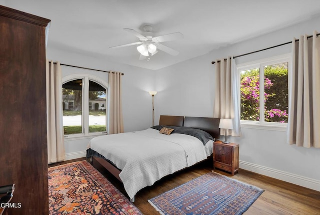 171 N Sunset Pl, Monrovia, CA 91016 - bedroom featuring baseboards, wood finished floors, and a ceiling fan