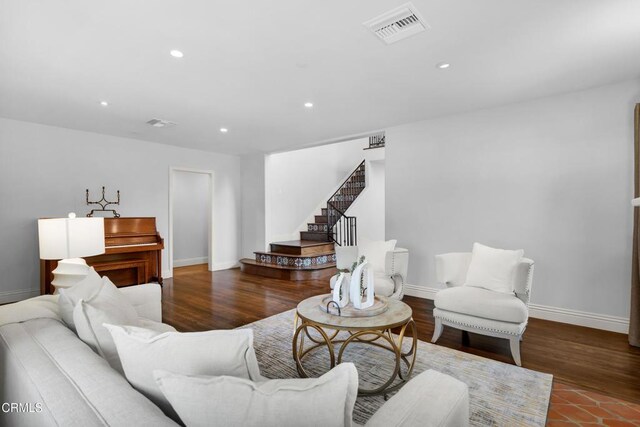 171 N Sunset Pl, Monrovia, CA 91016 - living room featuring recessed lighting, stairway, and wood finished floors