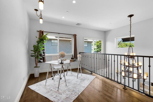 171 N Sunset Pl, Monrovia, CA 91016 - office space featuring wood finished floors, recessed lighting, and a chandelier
