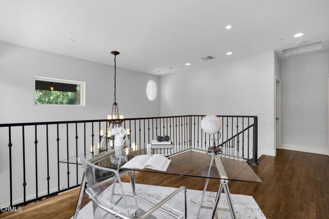 171 N Sunset Pl, Monrovia, CA 91016 - office space with a chandelier, wood finished floors, and recessed lighting