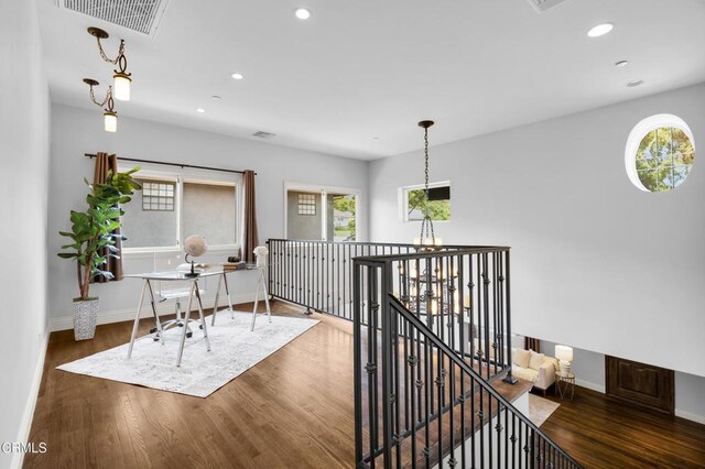 171 N Sunset Pl, Monrovia, CA 91016 - hallway featuring an upstairs landing, healthy amount of natural light, recessed lighting, and wood finished floors