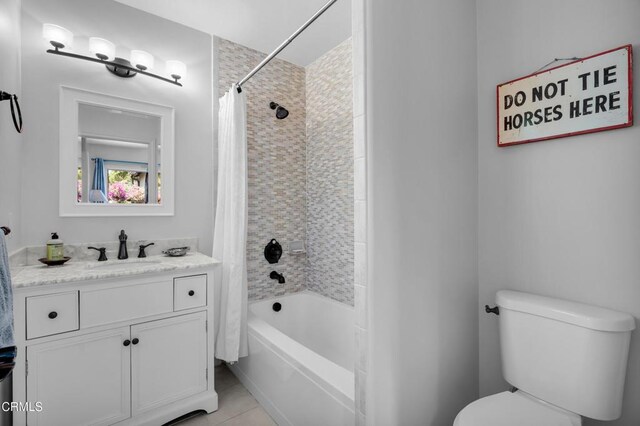 171 N Sunset Pl, Monrovia, CA 91016 - full bathroom with vanity, shower / tub combo with curtain, and tile patterned floors