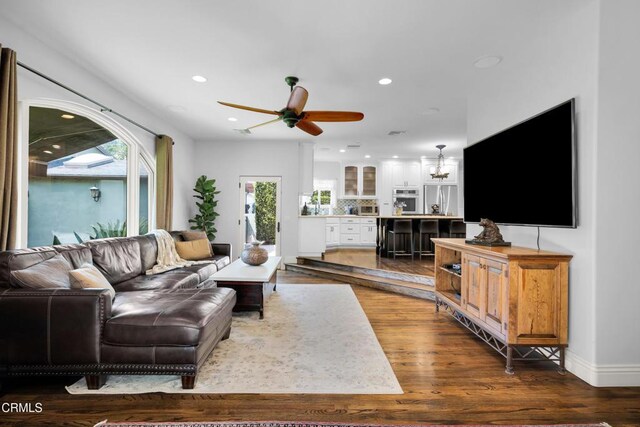 171 N Sunset Pl, Monrovia, CA 91016 - living area featuring recessed lighting, dark wood-type flooring, and a ceiling fan