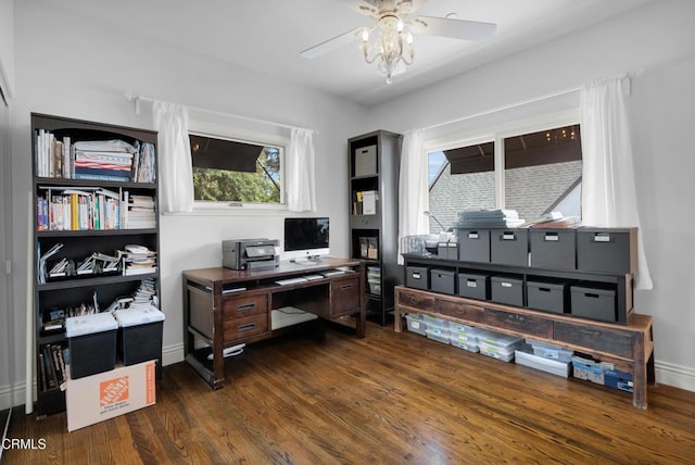 171 N Sunset Pl, Monrovia, CA 91016 - office featuring wood finished floors, ceiling fan, and healthy amount of natural light