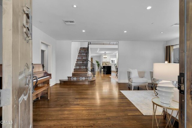 171 N Sunset Pl, Monrovia, CA 91016 - foyer entrance featuring wood finished floors, recessed lighting, and stairway