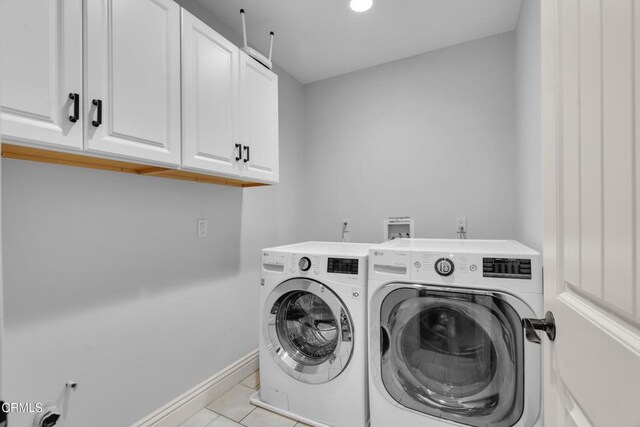 171 N Sunset Pl, Monrovia, CA 91016 - washroom featuring cabinet space, independent washer and dryer, light tile patterned floors, and recessed lighting