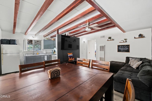 374 Will Ave, Oxnard, CA 93036 - dining room featuring a ceiling fan and beam ceiling