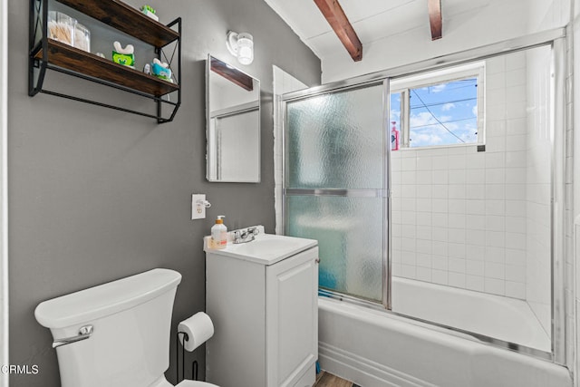 374 Will Ave, Oxnard, CA 93036 - full bathroom with vanity, enclosed tub / shower combo, and beamed ceiling