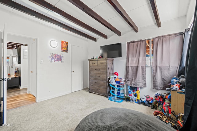374 Will Ave, Oxnard, CA 93036 - bedroom with beamed ceiling and carpet flooring