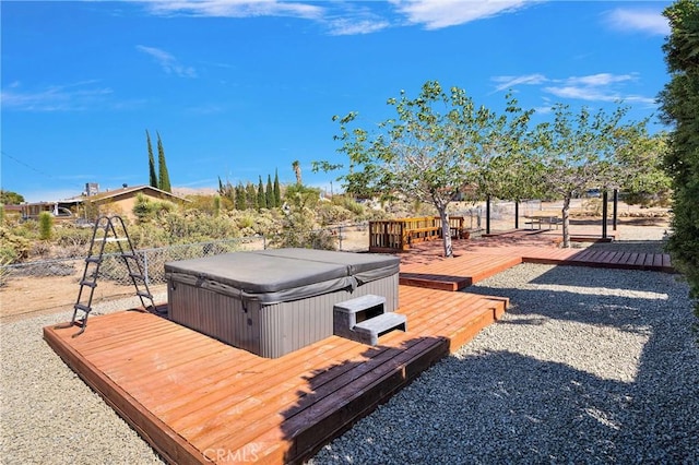 7495 Balsa Ave, Yucca Valley, CA 92284 - wooden terrace featuring a hot tub