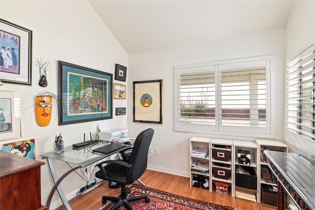 40280 Mimulus Way, Temecula, CA 92591 - office space featuring wood finished floors, vaulted ceiling, and baseboards