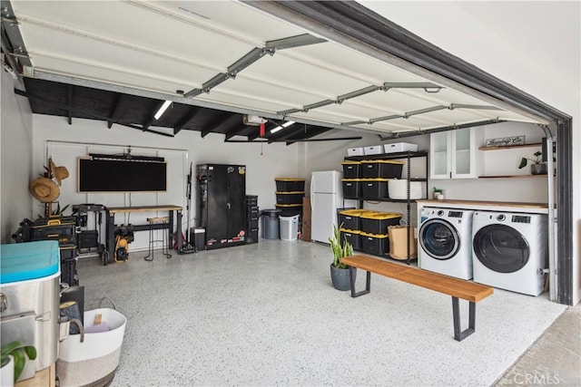 377 Flint Ave, Long Beach, CA 90814 - garage with washer and clothes dryer and freestanding refrigerator