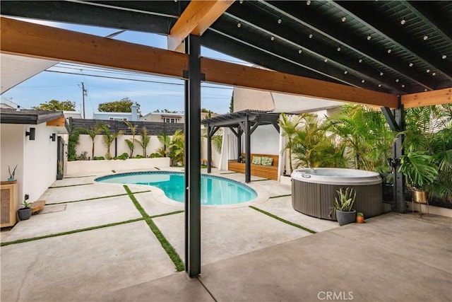 377 Flint Ave, Long Beach, CA 90814 - view of pool featuring a hot tub, a pergola, a patio, and a fenced backyard