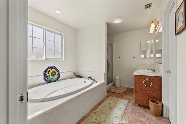 1350 Cardo Way, Nipomo, CA 93444 - bathroom with vanity, a tub with jets, and a stall shower
