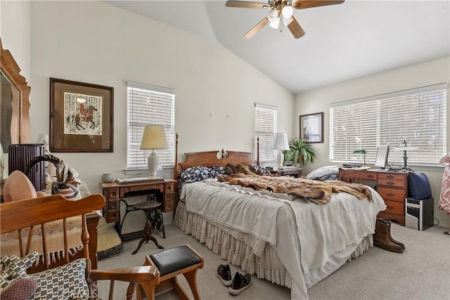 1350 Cardo Way, Nipomo, CA 93444 - bedroom with carpet, high vaulted ceiling, and a ceiling fan