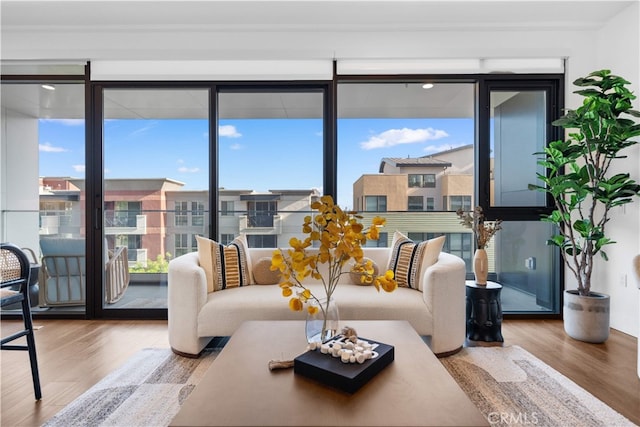 709 E Walnut St Unit 415, Pasadena, CA 91101 - living area featuring wood finished floors and floor to ceiling windows