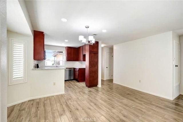 27057 Rangewood St, Menifee, CA 92586 - unfurnished living room featuring a chandelier, light wood-type flooring, baseboards, and recessed lighting