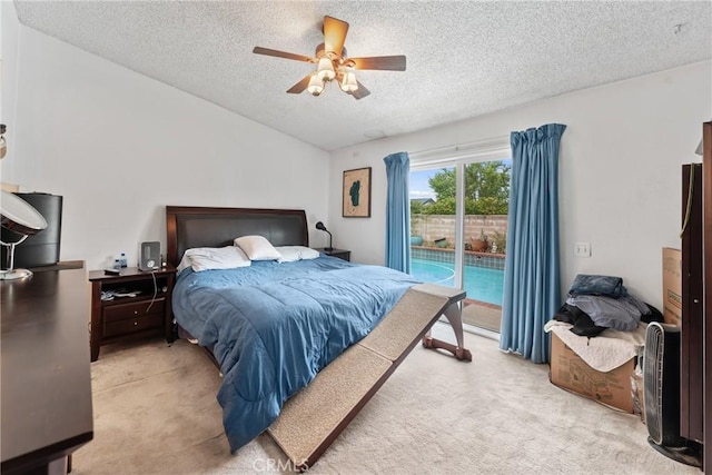 757 Yuma Ct, San Dimas, CA 91773 - carpeted bedroom with a textured ceiling, access to outside, vaulted ceiling, and a ceiling fan