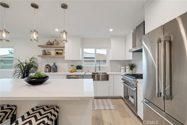 2817 San Ramon Dr, Rancho Palos Verdes, CA 90275 - kitchen featuring high quality appliances, a sink, open shelves, white cabinets, and recessed lighting