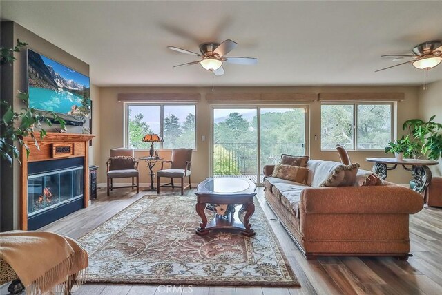 240 Portal St, Oak View, CA 93022 - living area featuring ceiling fan, a glass covered fireplace, and plenty of natural light