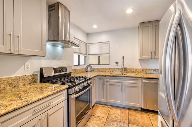 28282 Sorrento Unit 147, Laguna Niguel, CA 92677 - kitchen featuring stainless steel appliances, extractor fan, light tile patterned floors, light stone counters, and recessed lighting